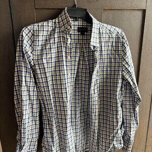 SCOTT BARBER BROWN AND BLUE CHECKED BUTTON DOWN SHIRT MENS M
